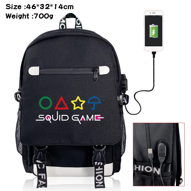 Squid game Canvas Backpack School Bag with Flip Data Cable