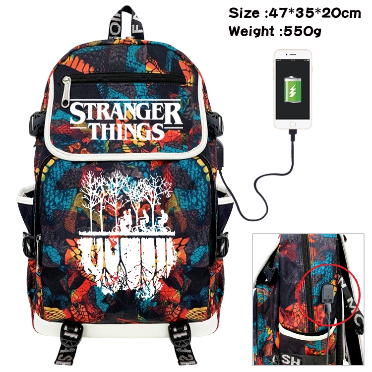Stranger Things Camouflage Waterproof Canvas Flip Backpack Student School Bag 47X35X20CM
