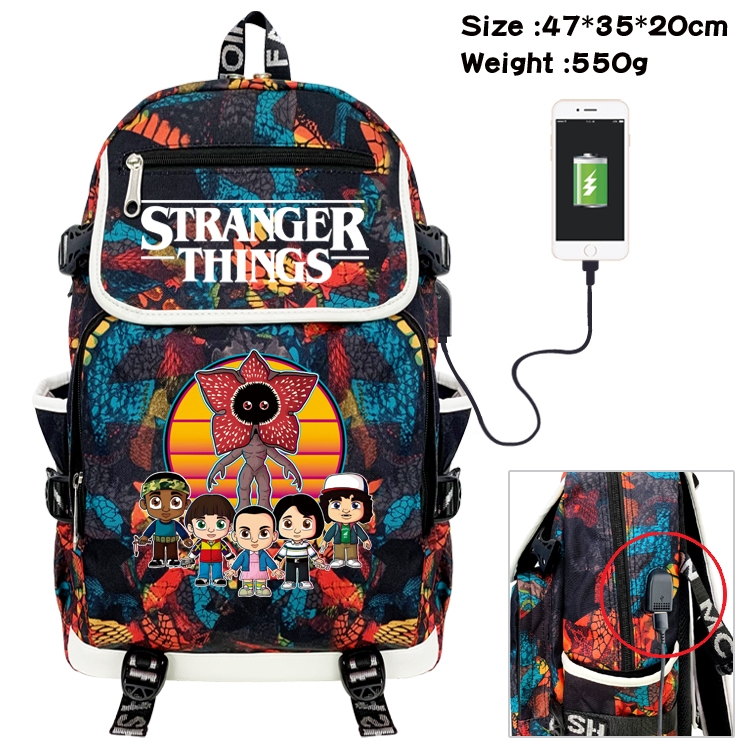 Stranger Things Camouflage Waterproof Canvas Flip Backpack Student School Bag 47X35X20CM