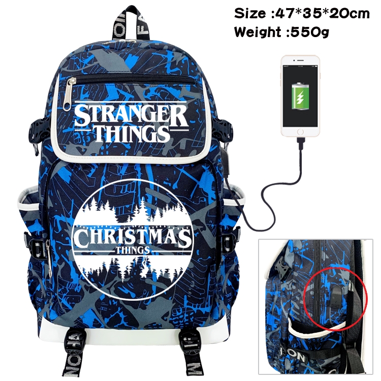 Stranger Things Camouflage Waterproof Canvas Flip Backpack Student School Bag 47X35X20CM