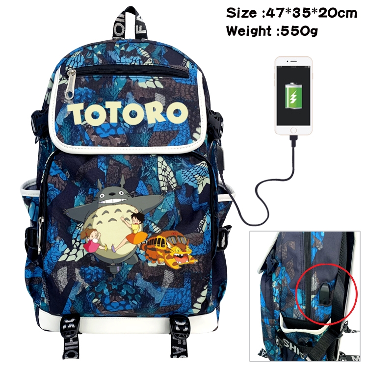 TOTORO Camouflage Waterproof Canvas Flip Backpack Student School Bag 47X35X20CM
