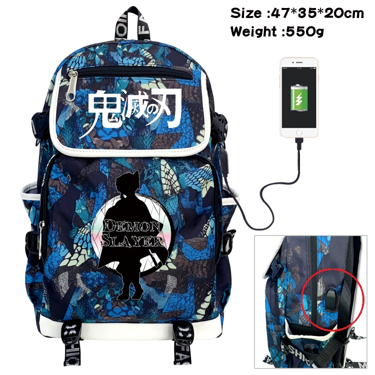 Demon Slayer Kimets Camouflage Waterproof Canvas Flip Backpack Student School Bag 47X35X20CM