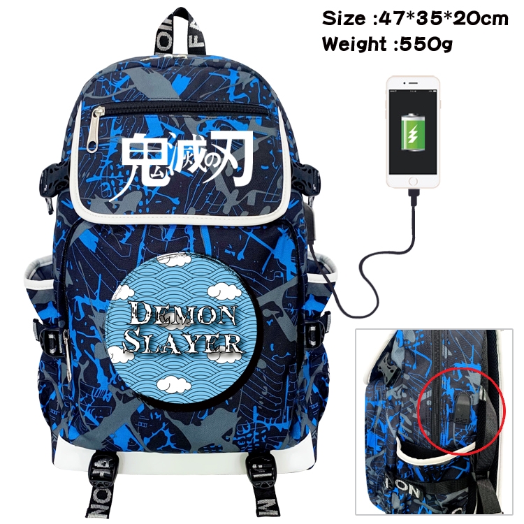 Demon Slayer Kimets Camouflage Waterproof Canvas Flip Backpack Student School Bag 47X35X20CM
