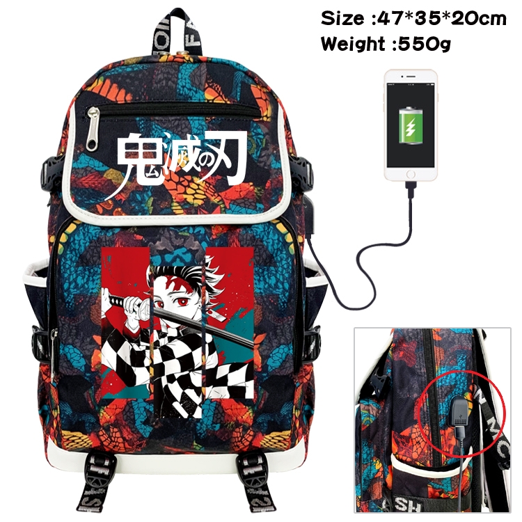 Demon Slayer Kimets Camouflage Waterproof Canvas Flip Backpack Student School Bag 47X35X20CM
