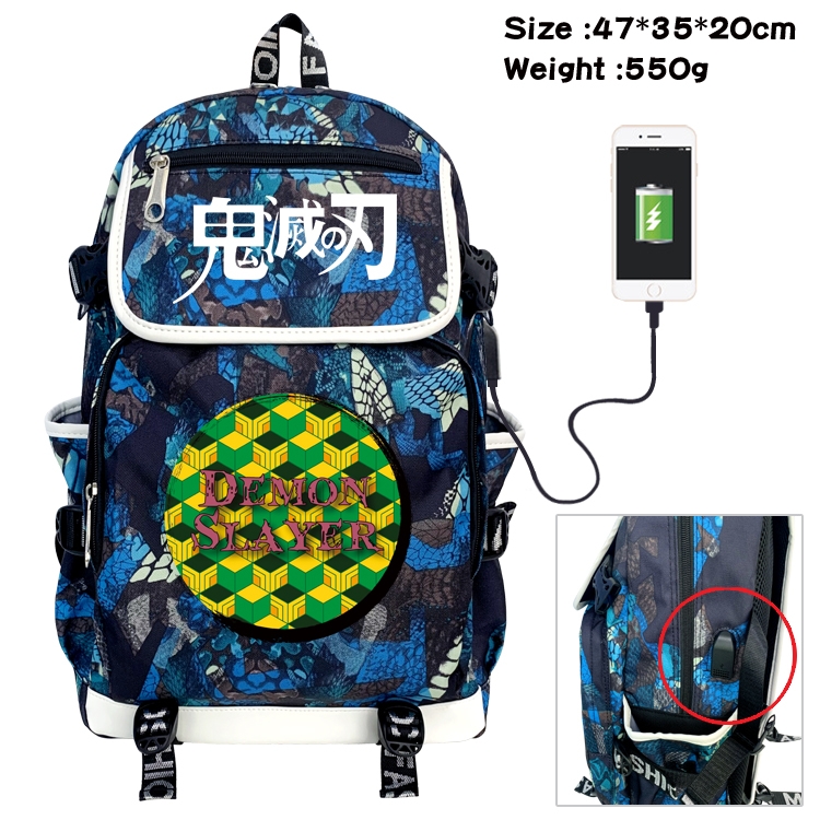 Demon Slayer Kimets Camouflage Waterproof Canvas Flip Backpack Student School Bag 47X35X20CM