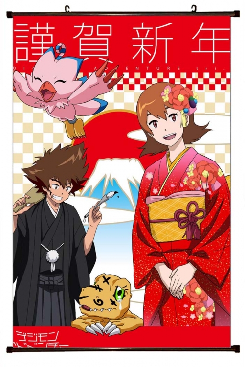Digimon Anime black Plastic rod Cloth painting Wall Scroll 60X90CM S2-31
