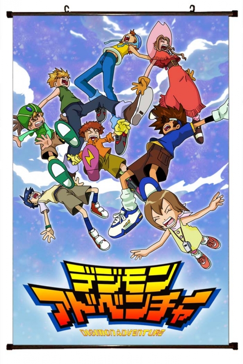 Digimon Anime black Plastic rod Cloth painting Wall Scroll 60X90CM S2-14
