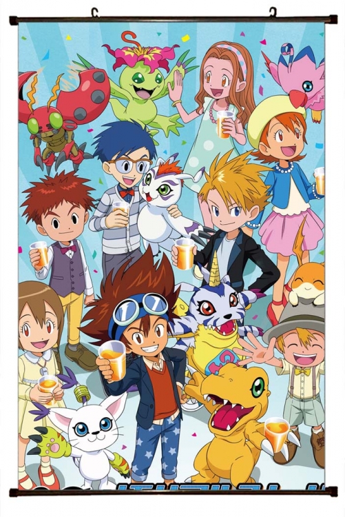 Digimon Anime black Plastic rod Cloth painting Wall Scroll 60X90CM  S2-8