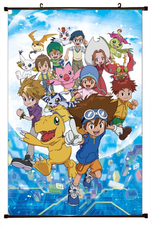 Digimon Anime black Plastic rod Cloth painting Wall Scroll 60X90CM S2-7