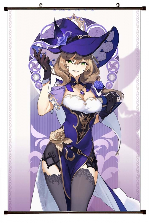 Genshin Impact Anime black Plastic rod Cloth painting Wall Scroll 60X90CM Y1-40