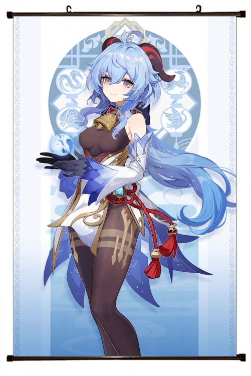 Genshin Impact Anime black Plastic rod Cloth painting Wall Scroll 60X90CM  Y1-104