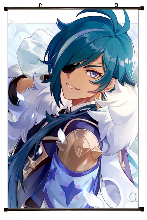 Genshin Impact Anime black Plastic rod Cloth painting Wall Scroll 60X90CM Y1-96