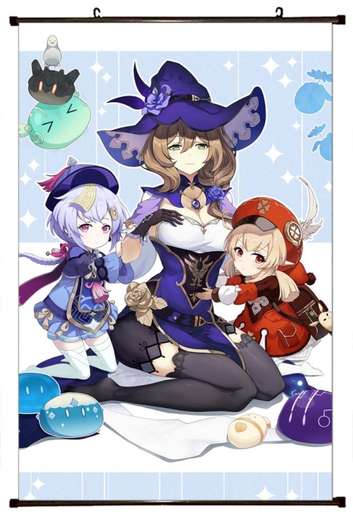 Genshin Impact Anime black Plastic rod Cloth painting Wall Scroll 60X90CM Y1-35
