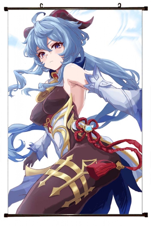 Genshin Impact Anime black Plastic rod Cloth painting Wall Scroll 60X90CM Y1-107