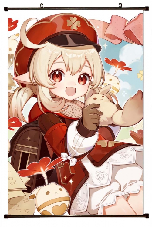 Genshin Impact Anime black Plastic rod Cloth painting Wall Scroll 60X90CM  Y1-27