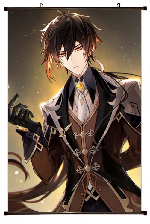 Genshin Impact Anime black Plastic rod Cloth painting Wall Scroll 60X90CM  Y1-78