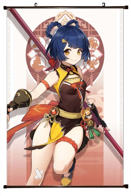 Genshin Impact Anime black Plastic rod Cloth painting Wall Scroll 60X90CM Y1-98