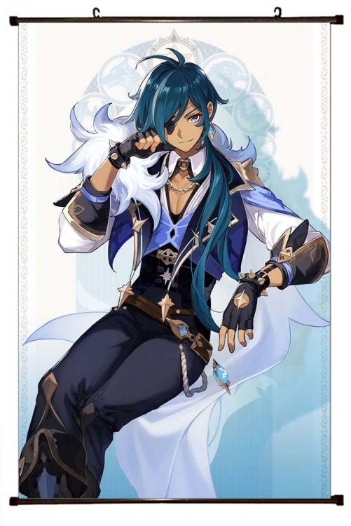 Genshin Impact Anime black Plastic rod Cloth painting Wall Scroll 60X90CM Y1-93