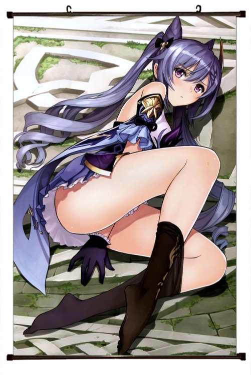 Genshin Impact Anime black Plastic rod Cloth painting Wall Scroll 60X90CM Y1-71