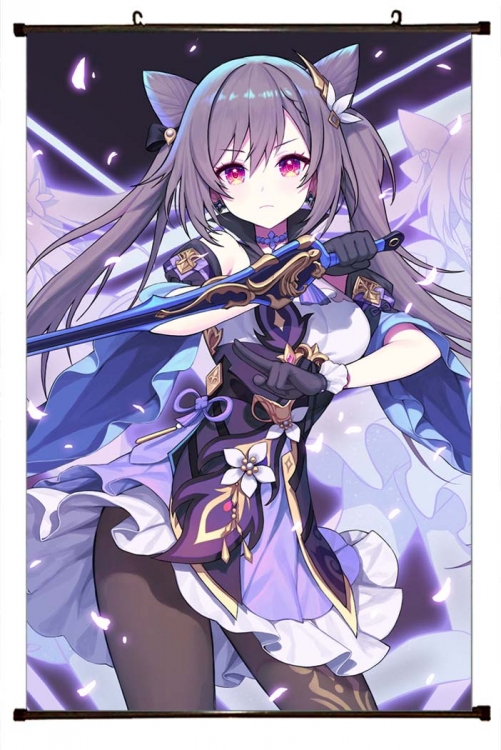 Genshin Impact Anime black Plastic rod Cloth painting Wall Scroll 60X90CM  Y1-77