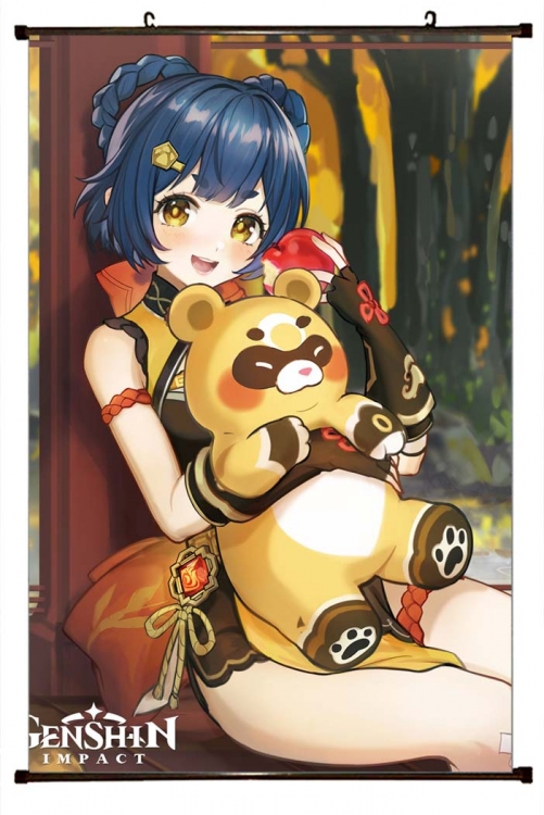 Genshin Impact Anime black Plastic rod Cloth painting Wall Scroll 60X90CM Y1-99