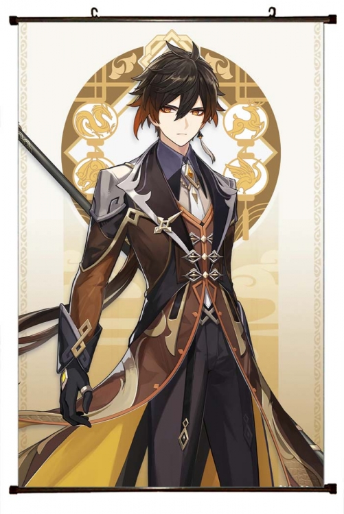 Genshin Impact Anime black Plastic rod Cloth painting Wall Scroll 60X90CM Y1-81