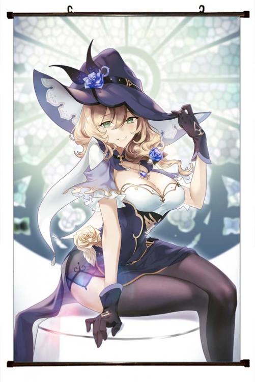 Genshin Impact Anime black Plastic rod Cloth painting Wall Scroll 60X90CM  Y1-41
