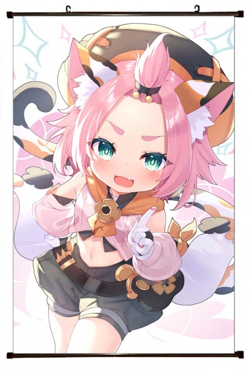 Genshin Impact Anime black Plastic rod Cloth painting Wall Scroll 60X90CM Y1-63