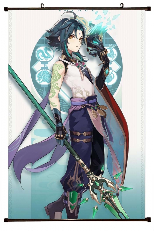 Genshin Impact Anime black Plastic rod Cloth painting Wall Scroll 60X90CM  Y1-91