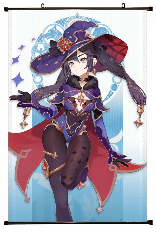 Genshin Impact Anime black Plastic rod Cloth painting Wall Scroll 60X90CM  Y1-83