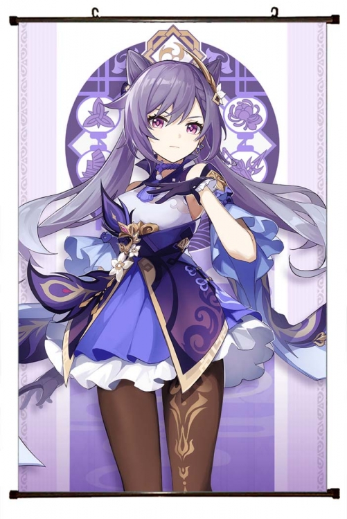 Genshin Impact Anime black Plastic rod Cloth painting Wall Scroll 60X90CM Y1-74