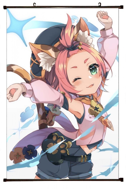 Genshin Impact Anime black Plastic rod Cloth painting Wall Scroll 60X90CM Y1-64