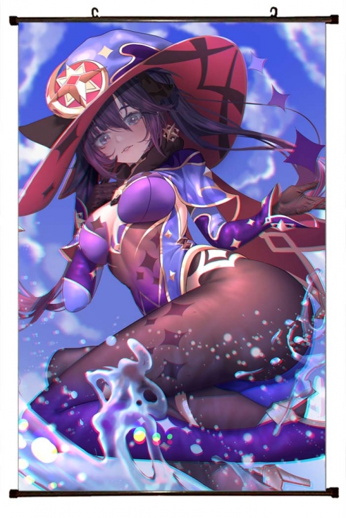 Genshin Impact Anime black Plastic rod Cloth painting Wall Scroll 60X90CM Y1-84