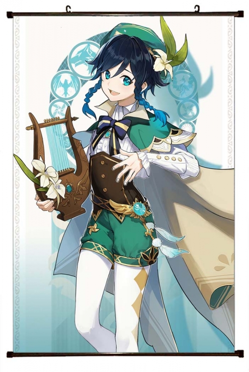 Genshin Impact  Anime black Plastic rod Cloth painting Wall Scroll 60X90CM Y1-154