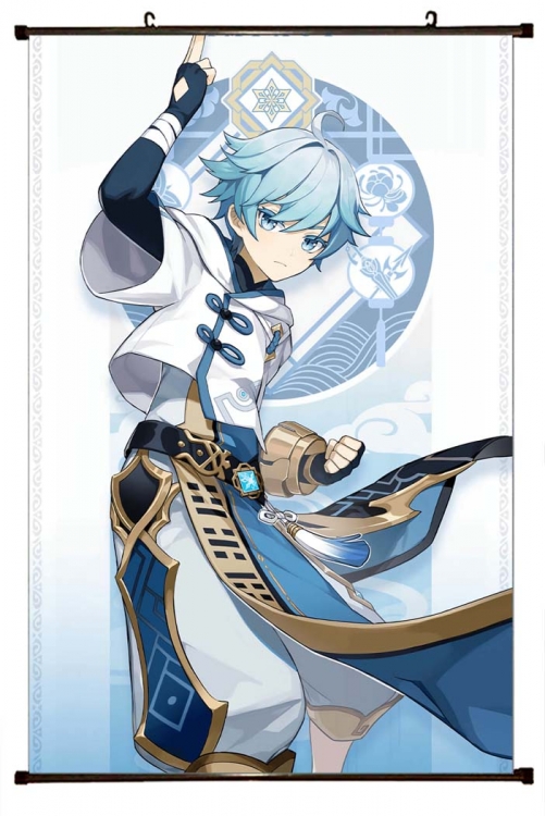 Genshin Impact  Anime black Plastic rod Cloth painting Wall Scroll 60X90CM Y1-149