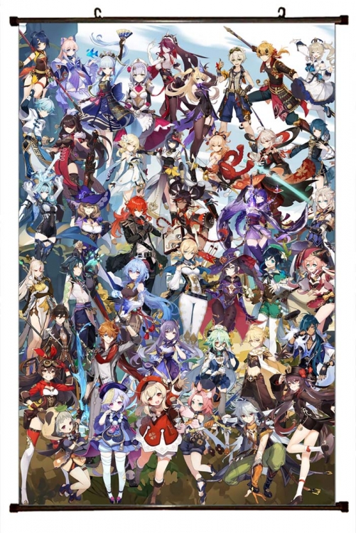 Genshin Impact  Anime black Plastic rod Cloth painting Wall Scroll 60X90CM Y1-186
