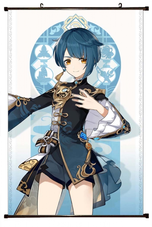 Genshin Impact  Anime black Plastic rod Cloth painting Wall Scroll 60X90CM Y1-168
