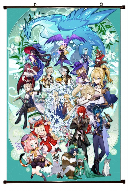 Genshin Impact  Anime black Plastic rod Cloth painting Wall Scroll 60X90CM Y1-187