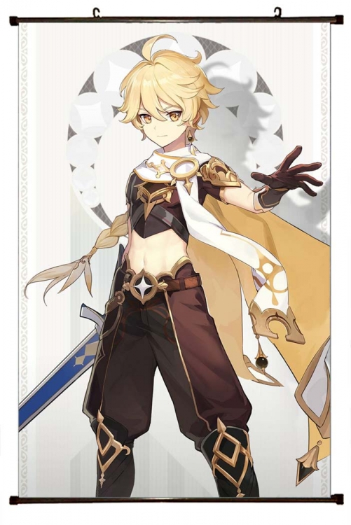 Genshin Impact  Anime black Plastic rod Cloth painting Wall Scroll 60X90CM Y1-139