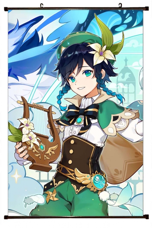 Genshin Impact  Anime black Plastic rod Cloth painting Wall Scroll 60X90CM  Y1-155