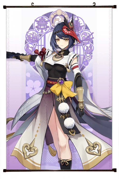 Genshin Impact  Anime black Plastic rod Cloth painting Wall Scroll 60X90CM  Y1-133