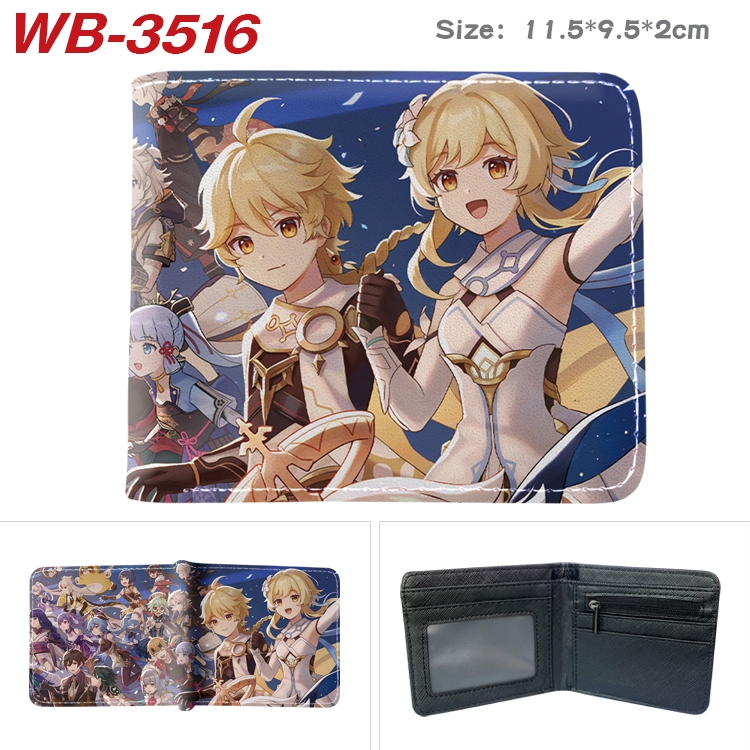 Genshin Impact Anime color book two-fold leather wallet 11.5X9.5X2CM  WB-3516A