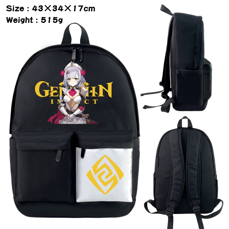 Genshin Impact  Anime black and white double waterproof nylon backpack 43X34X17CM