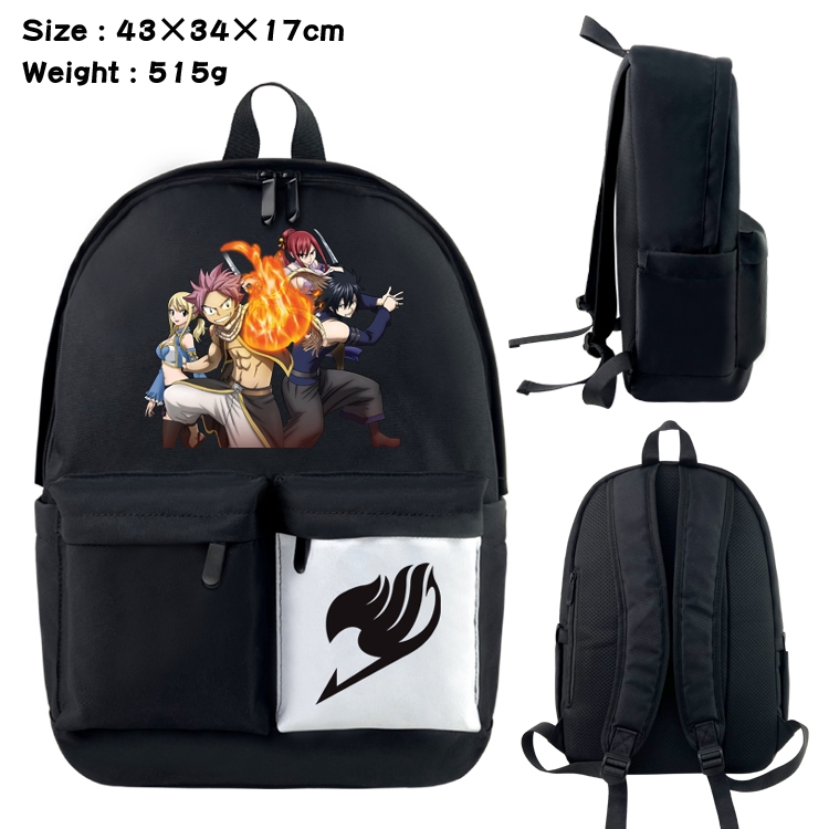 Fairy tail Anime black and white double waterproof nylon backpack 43X34X17CM