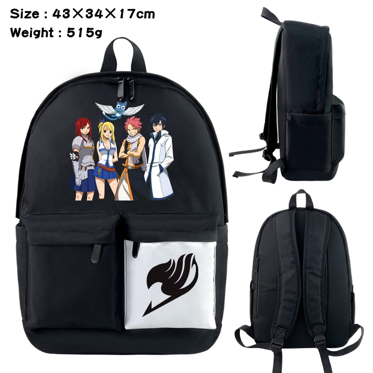Fairy tail Anime black and white double waterproof nylon backpack 43X34X17CM