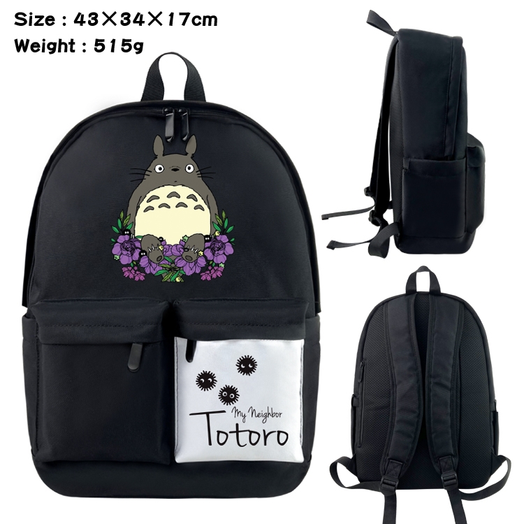 TOTORO Anime black and white double waterproof nylon backpack 43X34X17CM