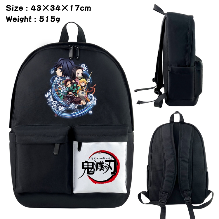 Demon Slayer Kimets Anime black and white double waterproof nylon backpack 43X34X17CM