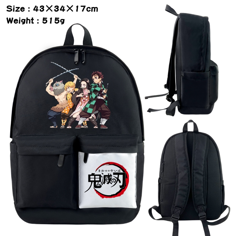 Demon Slayer Kimets Anime black and white double waterproof nylon backpack 43X34X17CM