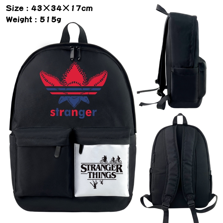 Stranger Things Anime black and white double waterproof nylon backpack 43X34X17CM