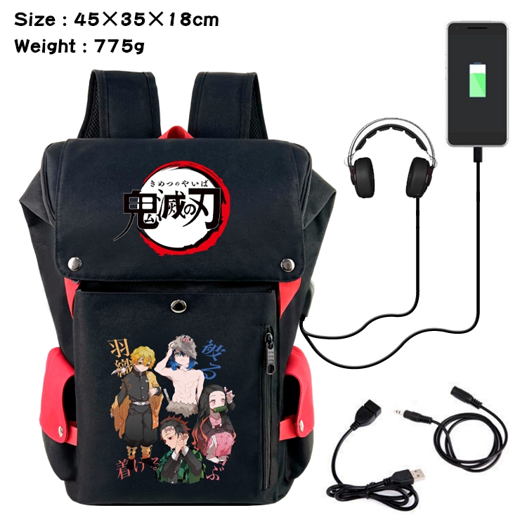 Demon Slayer Kimets Flip Data USB Backpack Printed Student Backpack 45X35X18CM